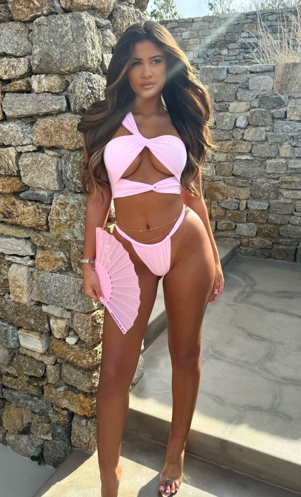 Baby Pink One Shoulder Twist Bikini Set