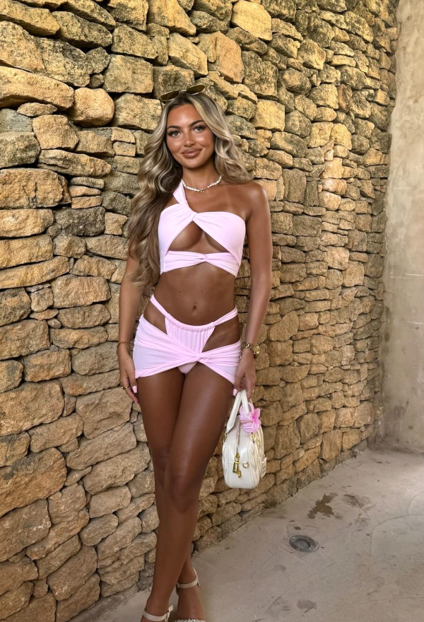 Baby Pink One Shoulder Twist Bikini Set - Image 3