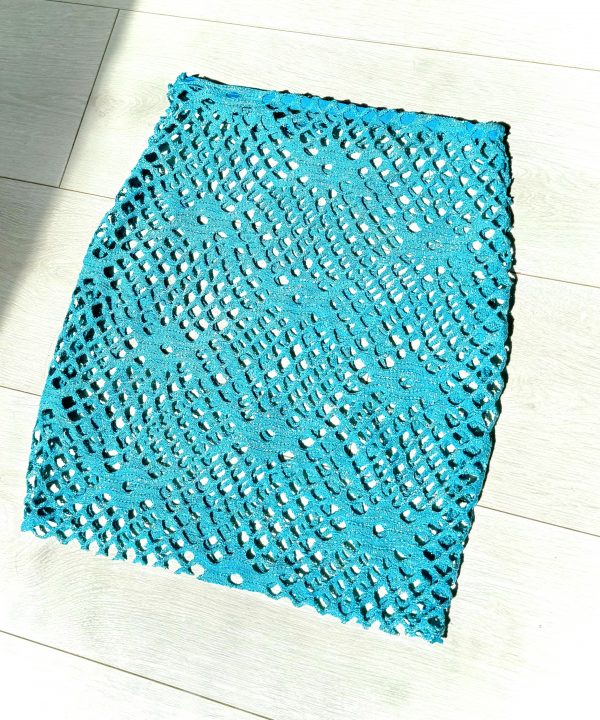 Turquoise Shimmer Crochet Mini Skirt