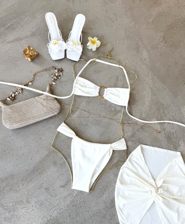 Drawstring Gold Ring Bikini in Cream - Image 2